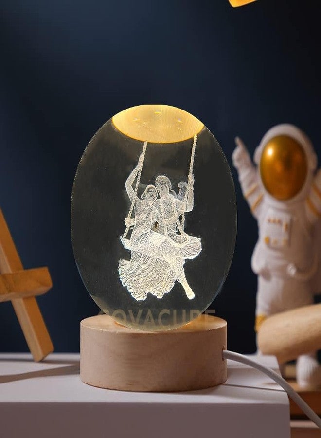 COVACURE 3D Radha Krishna Swing Crystal Ball Night Lamp, Solar System Radha Krishna Swing Idol Crystal Ball Night Light, USB Table Colorful LED Wooden Base Lamp for Home, Office, Birthday Gift - Image 2
